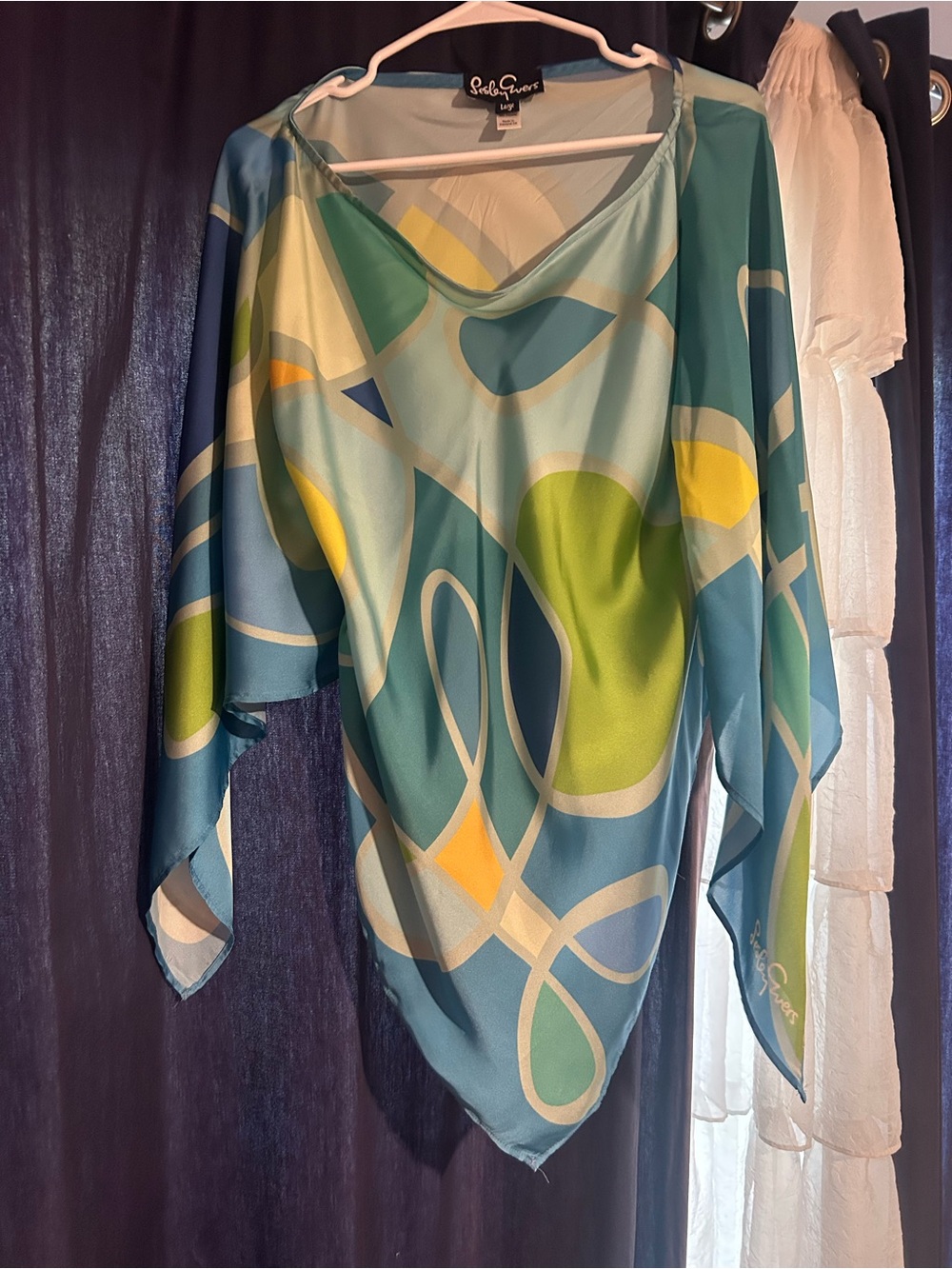 LuLaRoe Teal Blue & Green Abstract Satin Poncho